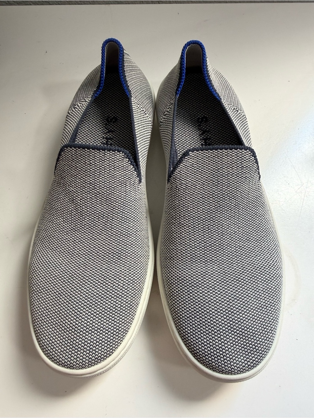 Rothy's sneakers women size 7  Slip-On Knit Sneakers - Gray with Blue Accent